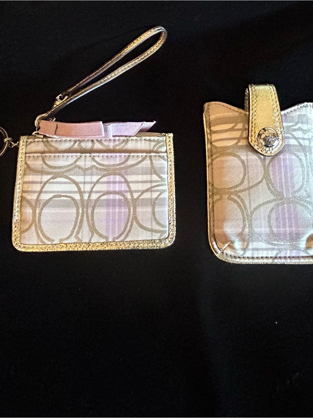Coach Metallic Signature Wristlet and Snap Card Case in Gold and Light Pink